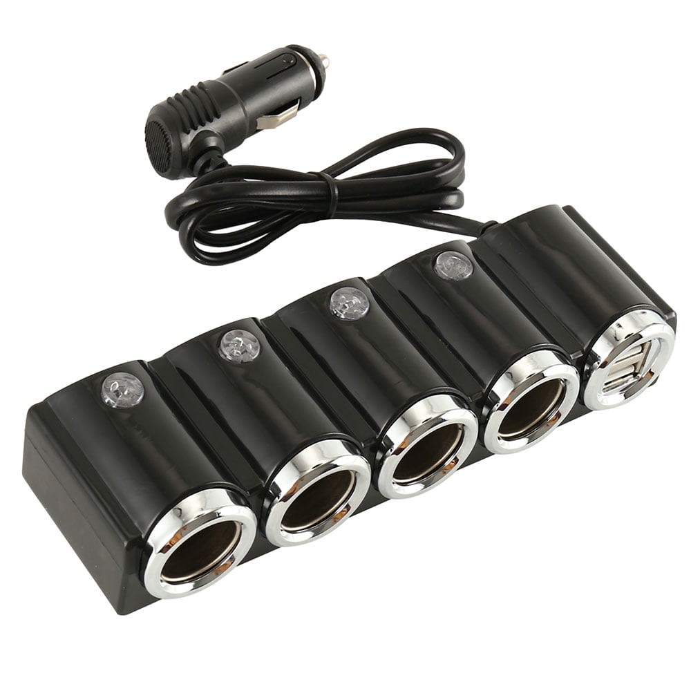 Grusce 4 Ways Multi Car Cigarette Lighter Socket Splitter USB Plug Charger  DC 12V-24V