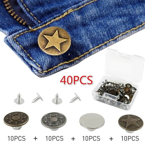 Fznkrag 40Pcs Jeans Button Tack Buttons Metal Replacement Craft Working Kit