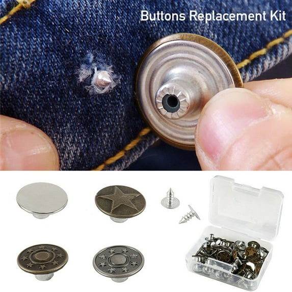 40Pcs Jeans Buttons Different Style Metal Tack Buttons Replacement Kit with Storage Box Fitting Denims Jeans Jackets
