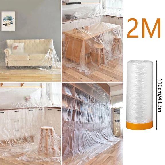 43x787 Plastic Painting Drop Film, Self Adhesive Dust Plastic Drop Cloth, Pre-Taped Masking Film for Automotive Painting Covering