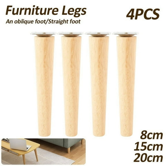 Fznkrag 4PCS Wooden Furniture Legs Inclined Coffee Table Feet with Metal Plate Cabinet Legs Multiple Size 8/15/20cm ,for Sofa, Armchair, Cabinet ,Footstool