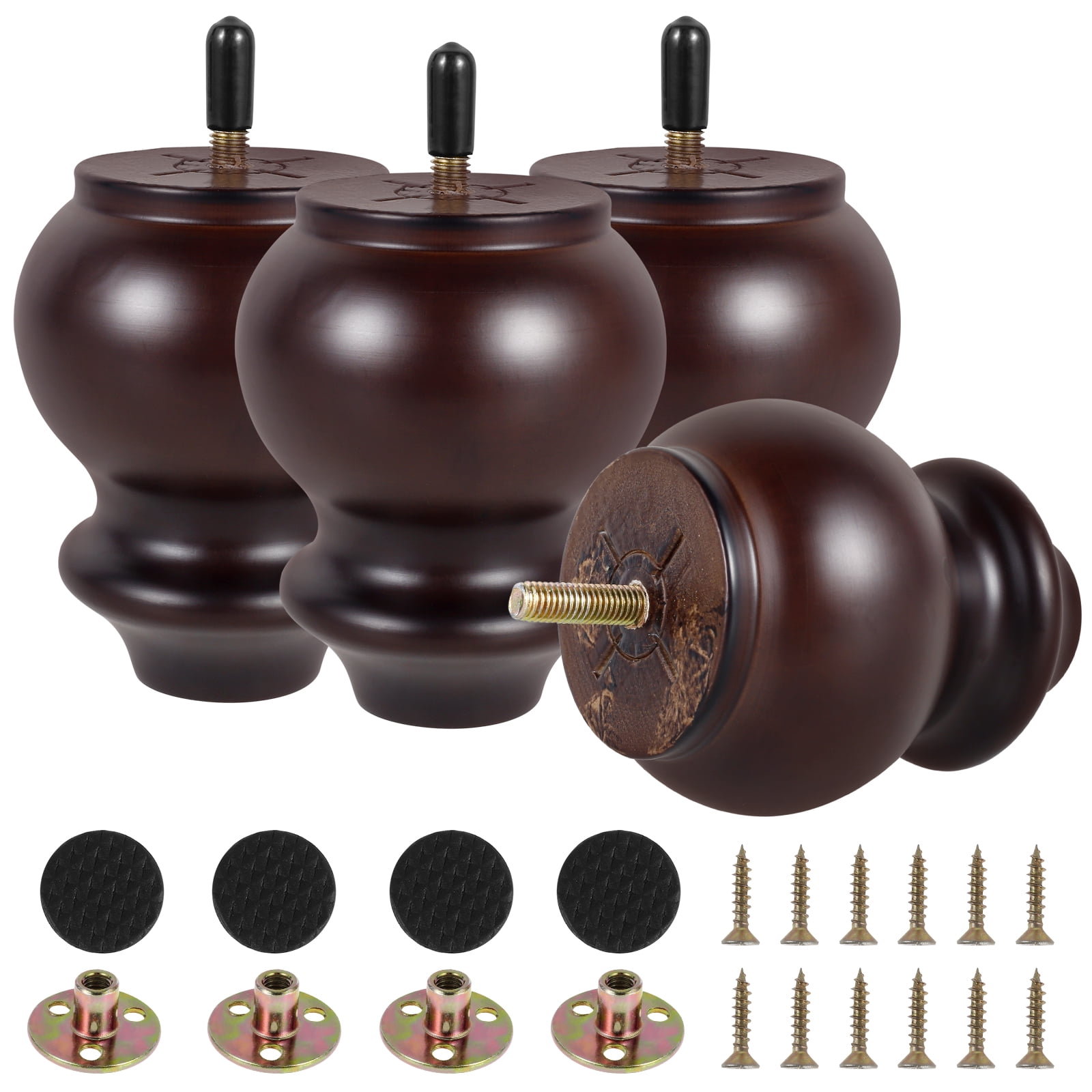 Pluokvzr 4Pcs Furniture Legs Wood Gourd Shape Furniture Feet Heavy Duty