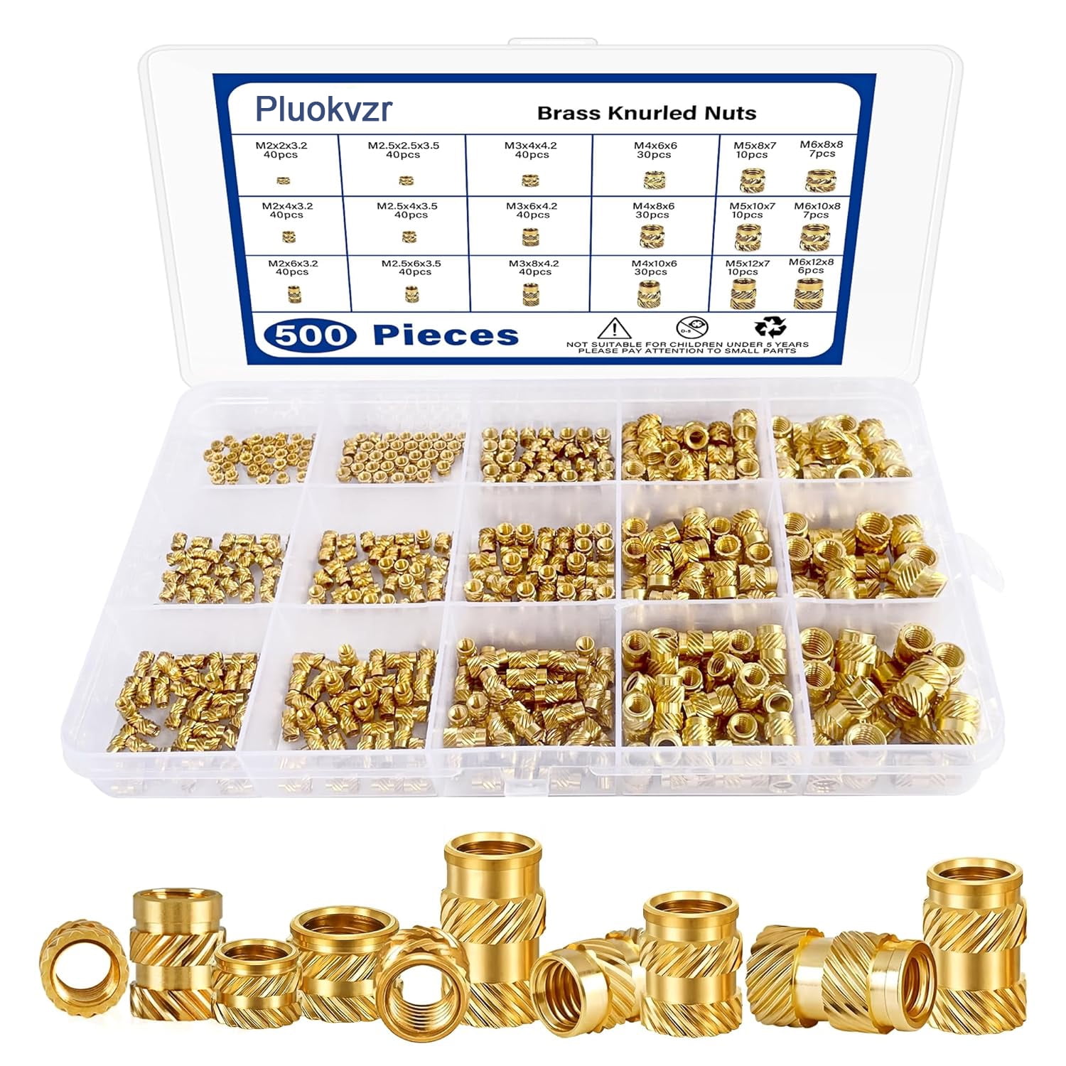 Pluokvzr 500pcs Threaded Inserts Metric Knurled Nuts Assortment Kit M2 ...