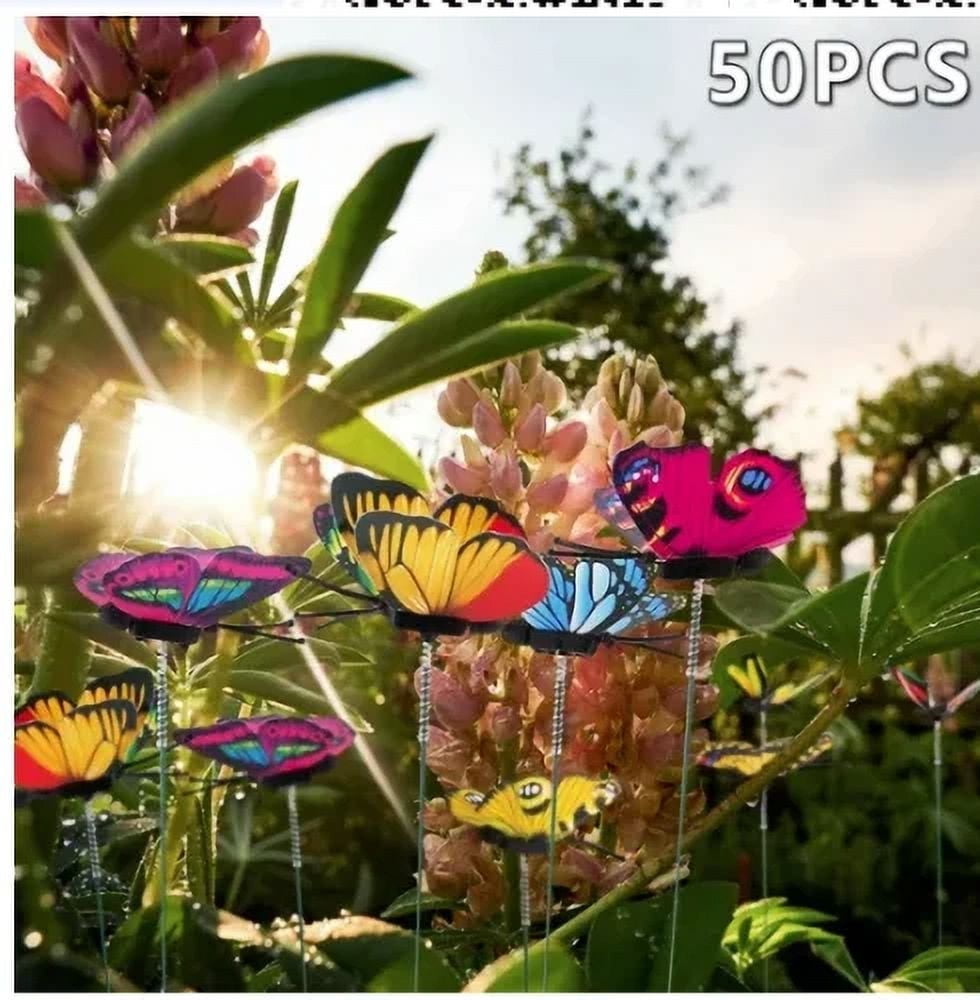 Pluokvzr 50Pcs Garden Butterfly Stakes Outdoor Yard Planter Flower Pot
