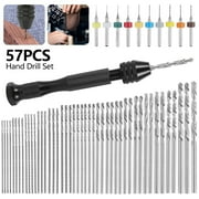 Fznkrag 57PCS Twist Drill Bits Micro Hand Drilling Set Mini DIY Model Craft Wood Tool Pin Vise Hand Mini Twist Drill Bits Set Rotary Tools for Wood, Jewelry, Plastic