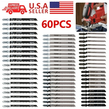 Pluokvzr 60Pcs Jigsaw Blades Set for Festool Bosch Hitachi Makita Straight and Fast Cuts for Wood Plastic and Metal Cutting