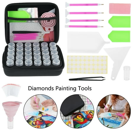 Fznkrag 60Slots Diamond Embroidery Box Painting Accessories Storage Container Jars Case DIY Art Craft Straightener Tweezers Trays Clips Boxes Diamond Art Tools Kit