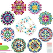 Fznkrag 8 Pcs Diamond Painting Cup Mat with Holder, DIY Mandala Cup Mat Diamond Painting Kits for Beginners, Adults Kids Art Craft Supplies