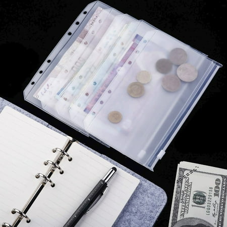 Fznkrag A6 15x Binder Pockets Plastic Binder Clear Zipper Loose Leaf Bags Document Bill Folder Storage Bags Zipper Folders Pouch