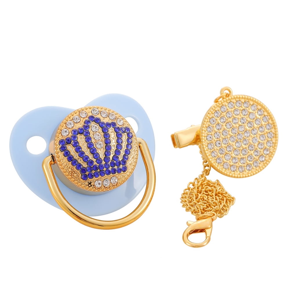 Pluokvzr Baby Initial Crown Pacifier with Clip, Crystal Rhinestone