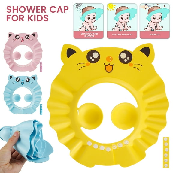 Grusce Baby Shower Cap Adjustable Cute Cartoon Baby Bathing Hat Soft Foldable Baby Hair Washing Shield Eye Protection Baby Bath Visor for Kids Infant Todders Children