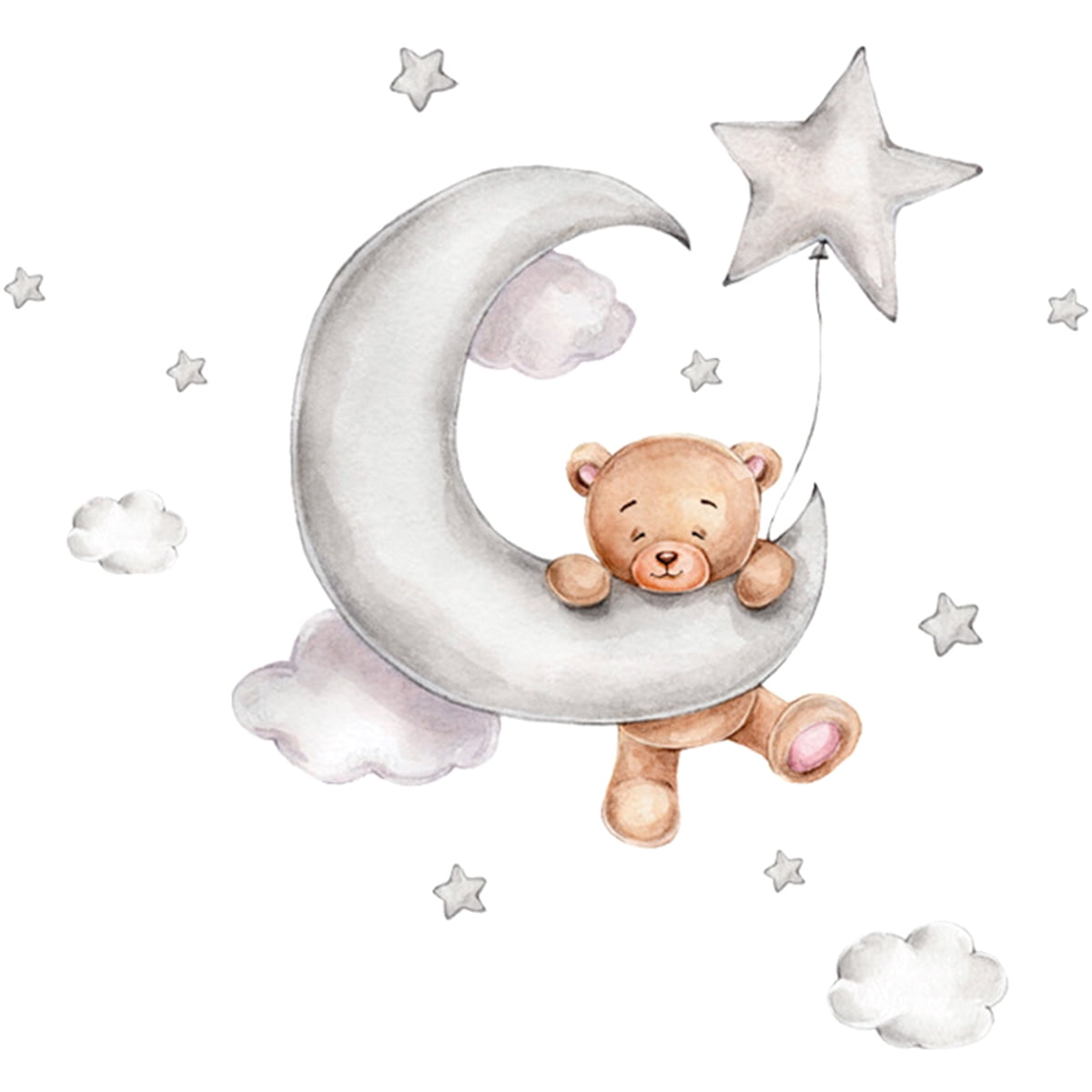 Pluokvzr Bear Sleeping on Moon and Stars Wall Stickers, Kids Room Baby ...