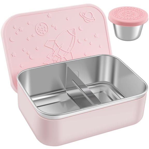 Tzgsonp Bento Box Stainless Steel Bento Lunch Box with 1.6l Salad Dressing Container 2-Compartment Bento Container, Pink