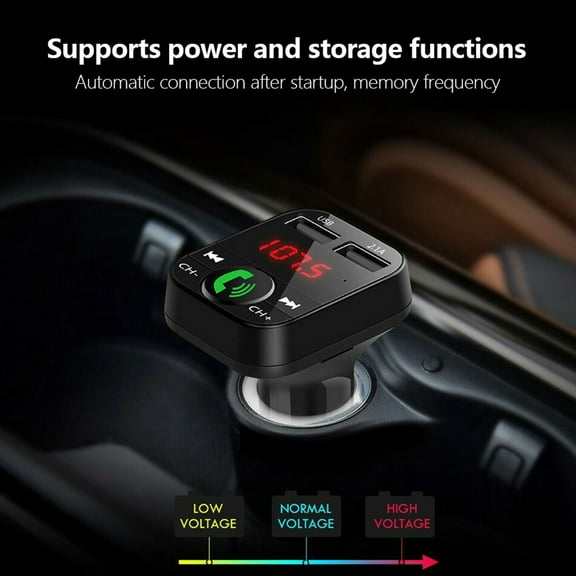 Pluokvzr Car Charger Bluetooth FM Transmitter 12V-24V Dual USB Cigarette Lighter Adapter LED Display Car Audio FM Transmitters Hands-Free Wireless Radio Audio Adapter