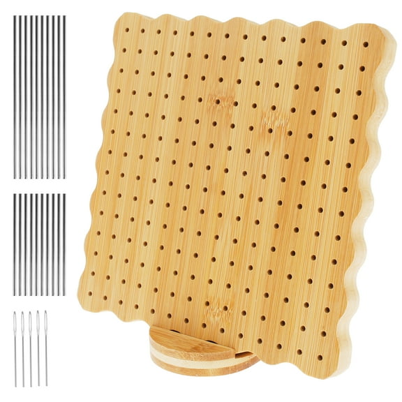 Pluokvzr Crochet Blocking Board with Oval Base 7.7in Granny Square Blocking Board 196 Holes Wood Knitting Crochet Board with 20 Steel Rod Pins 5 Needles for Knitting Crochet DIY Crafts