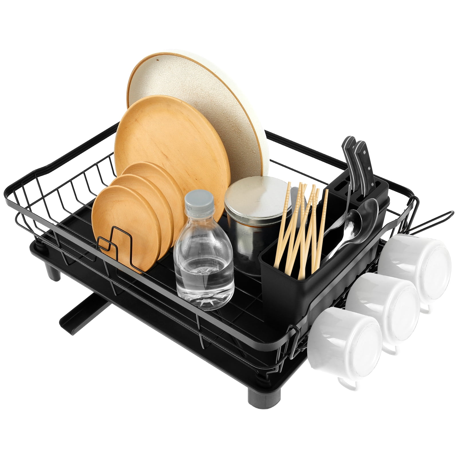 Compact Draining Rack Pluokvzr Dish Drying Rack with Swivel Drainage Spout Stainless Steel ...