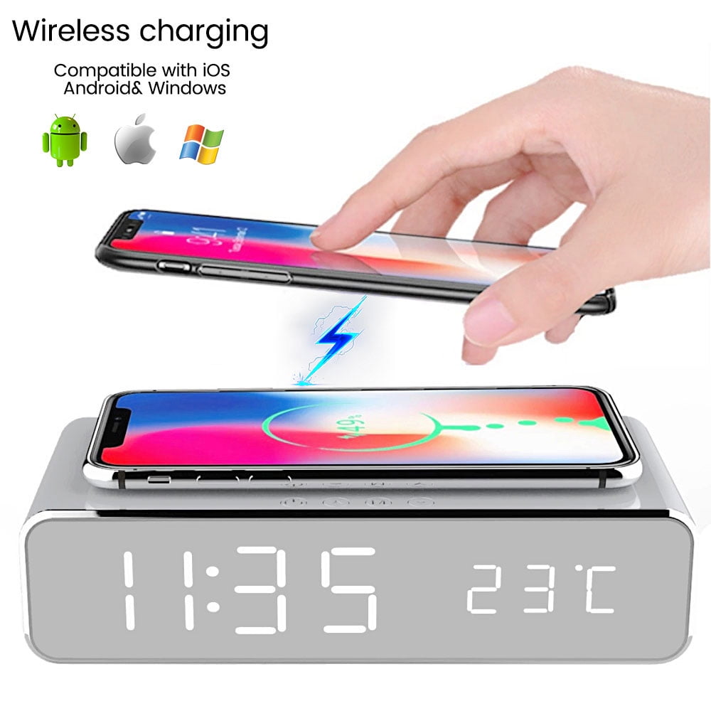 Pluokvzr Electric LED Alarm Clock & Phone Wireless Charger Desktop