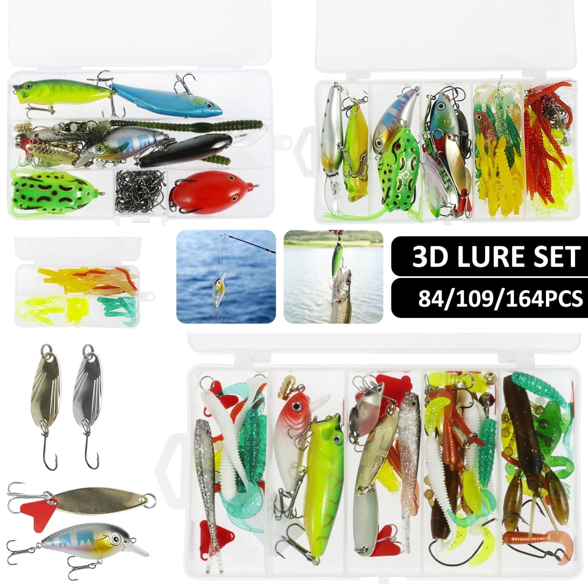 Lzvxtym Fishing Lures,Fishing Lures Kit,Fishing Bait Lure Set for Saltwater Freshwater,with Tackle Box,164Pcs