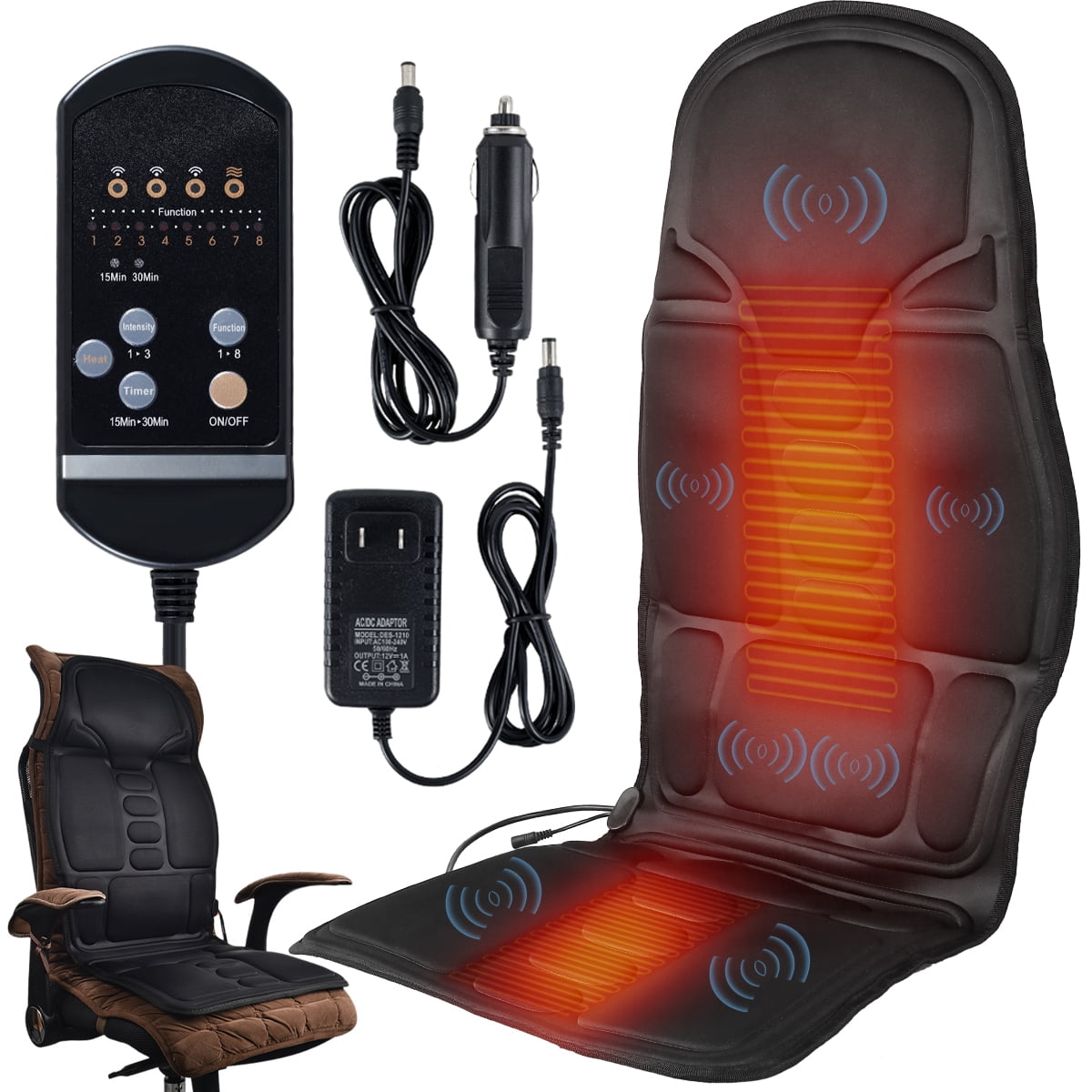 Pluokvzr Heated Massage Chair Pad Back Massager with Heat Vibration