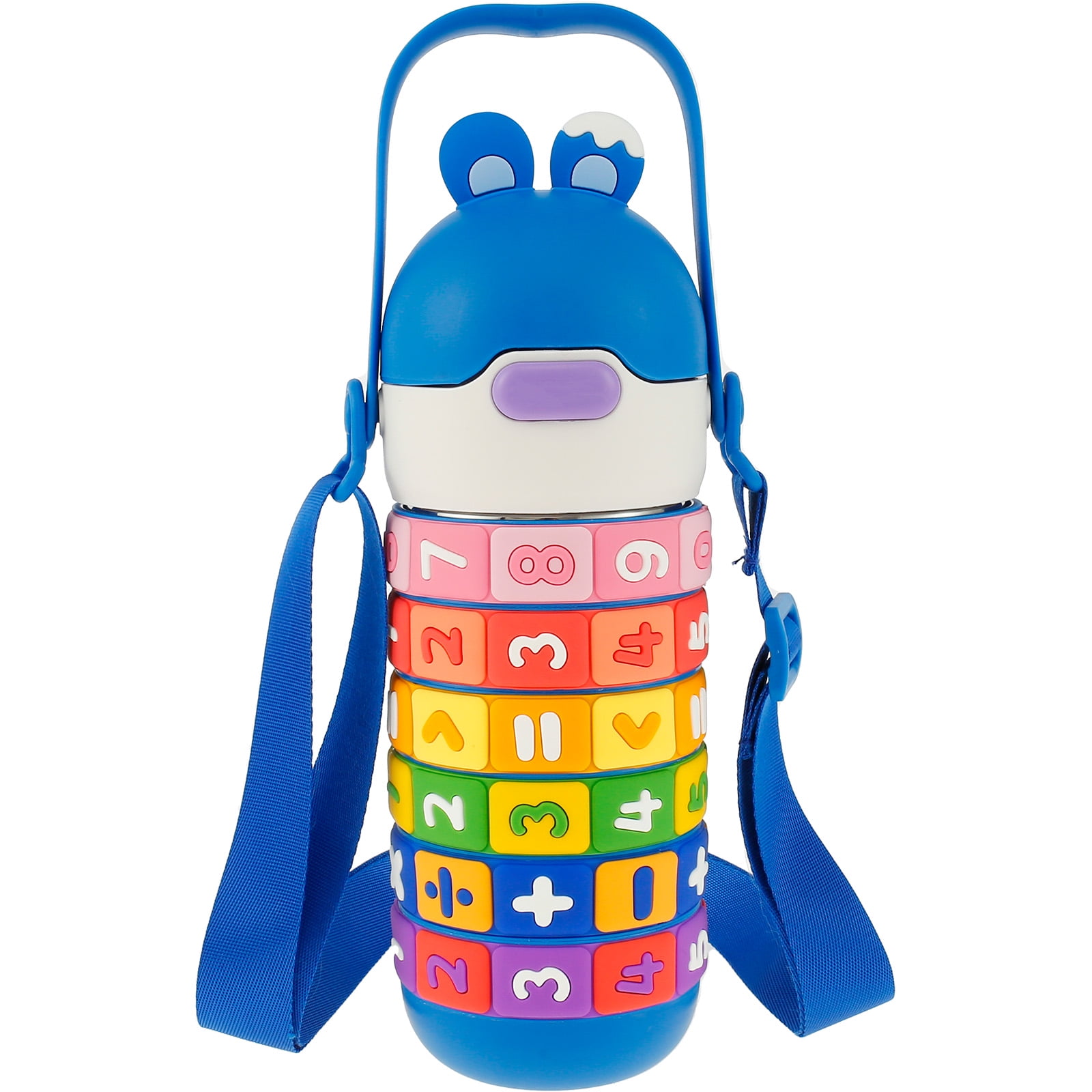 Fznkrag Kids Insulated Water Bottle Stainless Steel Kid Cup with Silicone Straw Sealing 430ml Kid Tumbler with Handle Adjustable Shoulder Strap