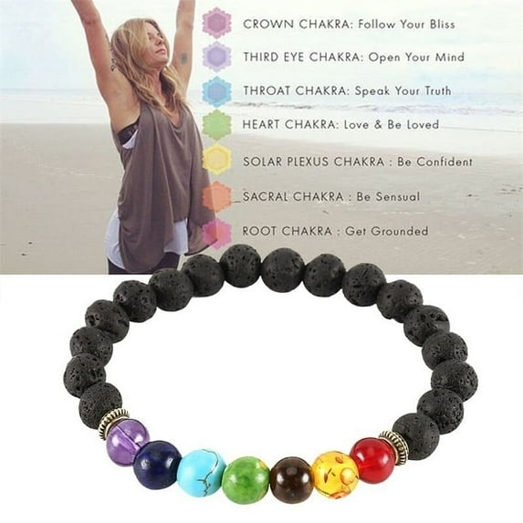 Fznkrag Lava Stone Chakras Bracelet 8mm Men Women 7 Chakras Beads Braided Diffuser Elastic Rock Stone Round Beads
