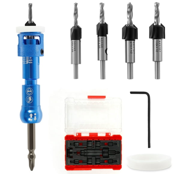 Pluokvzr Limit Countersink Drill Bit Metal Tapered Countersunk Drill Bit Bi Directional Quick Release Countersink Drill Bit Kit with Scale Adjustable Tapered Drill Bit Suitable for Wood