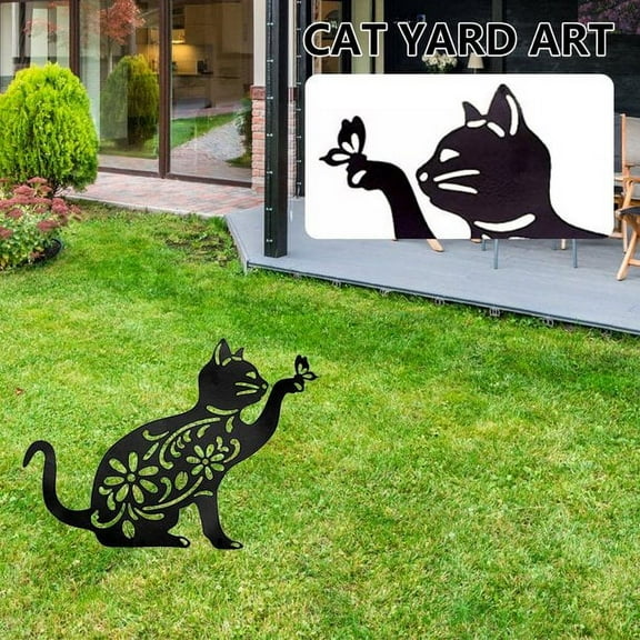 Fznkrag Metal Cat Silhouette Stakes Black Hollow Cat Sign Stakes Weatherproof Outdoor Cat Animal Statue Decorative Garden Stakes for Yard Lawn Sidewalk Decoration