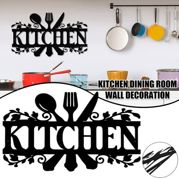 Keyohome Metal Kitchen Sign Wall Decor 35x22CM Rustic Style Kitchen Wall Sign Black Kitchen Wall Sign for Dining Room Kitchen Decorations