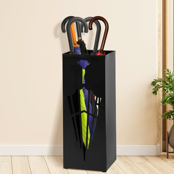 Pluokvzr Metal Umbrella Holder Hollowed Square Free Standing Umbrella Rack Decorative Umbrella Stand Freestanding Umbrella Storage Rack Umbrella Organizer for Home Entryway Office (6.5*6.5*16.5in)