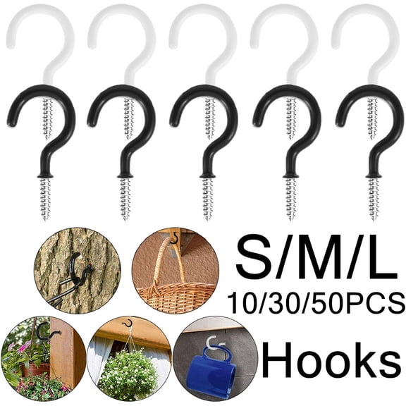 Fznkrag Pack of 10 Screw Hooks Ceiling Hooks Multi-Function Wall Hooks Screw-in Hooks for Outdoor Indoor Kitchen Garden Garage