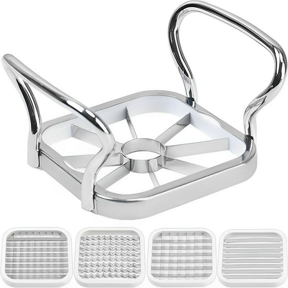 Pluokvzr Potato Cutter 5 in 1 Stainless Steel Fruit Vegetable Slicer with Handle Manual Potato Slicer French Fry Cutter Labor-Saving Multi-Purpose Fruit Slicer for Potato Onion Tomato Lemon