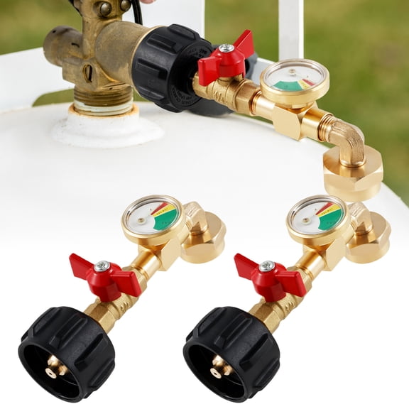 Pluokvzr Propane Refill Adapter with Gauge 90 Degrees Refill Pressure Adapter Solid Brass Propane Tank Adapter Reusable Propane Refill Adapter for Filling 1 lb Bottles Camping Grill