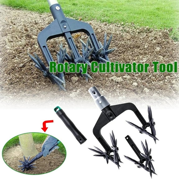 Pluokvzr Rotary Tiller Ergonomic Rotary Cultivator with 6 Star Wheel Labor-Saving Practical Soil Turning Tool for Garden Yard Lawn Farm