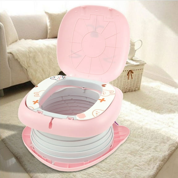 Pluokvzr Travel Potty for Kids Toddler ABS Plastic Portable Potty with Stable Anti-slip Bottom Sturdy Curve Design Foldable Potty with Garbage Bags for Car Indoor Outdoor Travel