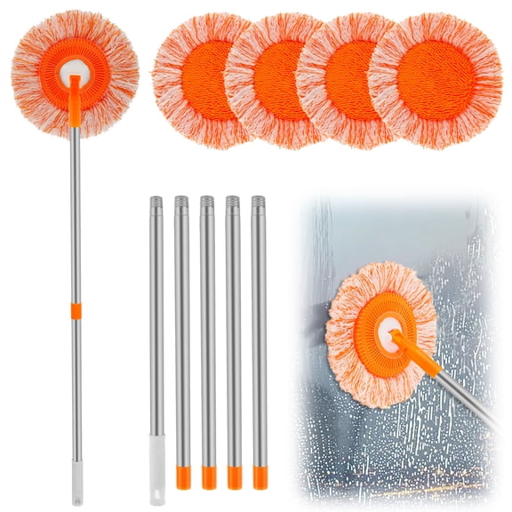 Fznkrag Wall Cleaner Mop with 5 Mop Cloth Super Absorbent Ceiling Mop Cleaner Round Wall Dust Cleaner Dry Wet Wall Cleaning Mop Portable Wall Cleaning Tool Long Handle Ceiling Window