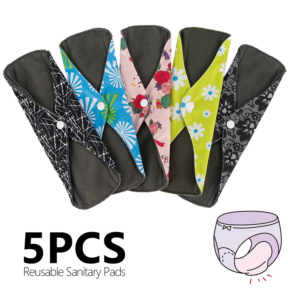 Pluokvzr Washable sanitary pads with bamboo charcoal for girls Menstrual Pads Reusable Pads 5pcs