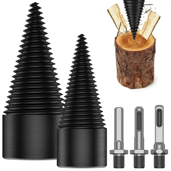 Keyohome Wood Splitting Drill Bit High Speed Steel Firewood Log Splitter Drill Bit Wood Punch Cone Driver Drill Bit Woodworking Tool with Connecting Rod for Electric Drill Power Tool