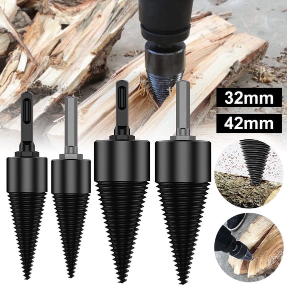 Keyohome Wood Splitting Drill Bit High Speed Steel Firewood Log Splitter Drill Bit Wood Punch Cone Driver Drill Bit Woodworking Tool with Connecting Rod for Electric Drill Power Tool