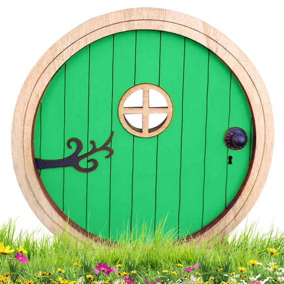 Fznkrag Wooden Miniature Fairy Door Cute Miniature Fairy Tale Door Garden Art Ornament Creative Craft Fairy Door Decor Accessories for Outdoor Yard Lawn Pathway Patio