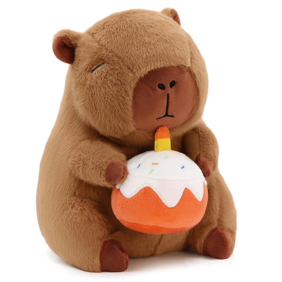 Plupiapio Cute Capybara Plush with Cake - 13-inch Kawaii Capybara Stuffed Animal Pillow Soft Stuffed Plush Toy - Capybara Party Decoration Birthday Gifts for Kids Adult A101