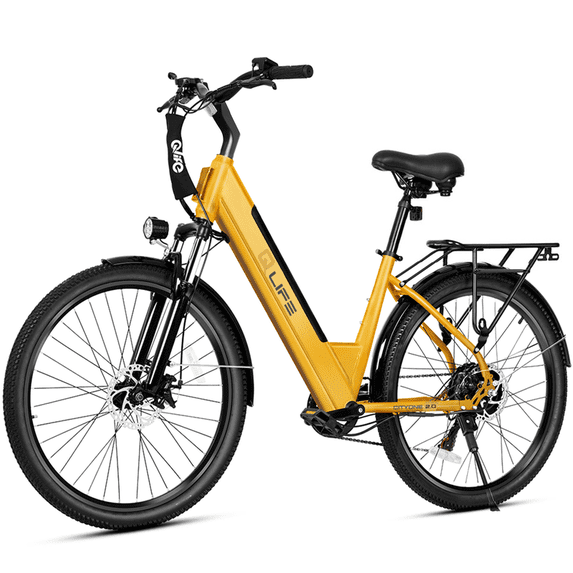 Qlife Cityone 2.0 EBikes for Adults,26" Electric Mountain Bike with 48V 10.4Ah Battery 500W,Max 28MPH Electric Bicycle,7-Speed with Fender & Rear Rack(Yellow)