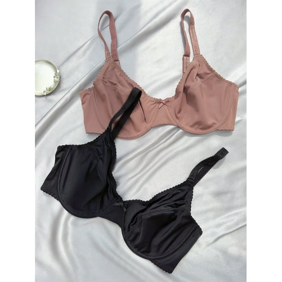 Plus 2pcs Solid Underwire Bra