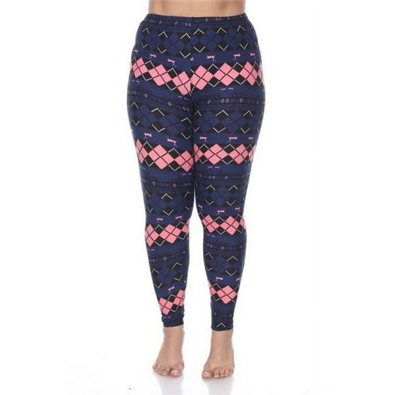Plus Argyle Print Leggings, Navy & Pink - One Size