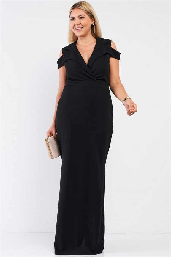 Plus Black Sleeveless Collared Plunging V-neck Maxi Dress 3XL