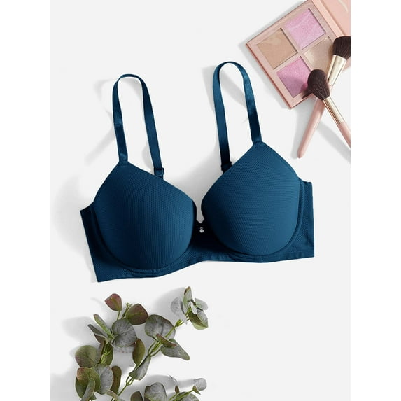 Plus Bow Rhinestone Detail Push Up Bra