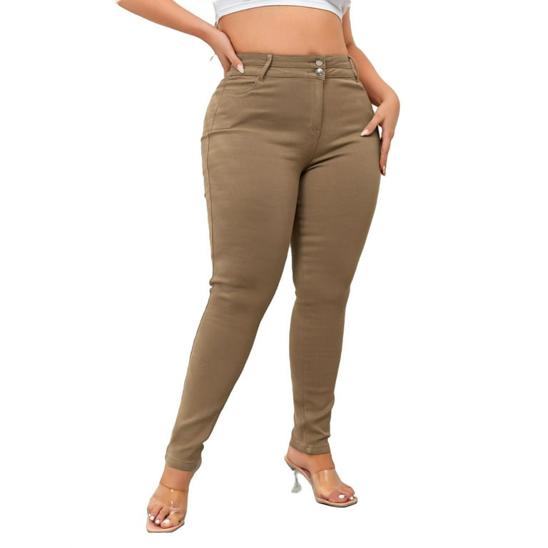 Plus Casual Plain Skinny Khaki Plus Size Pants (Women's Plus)