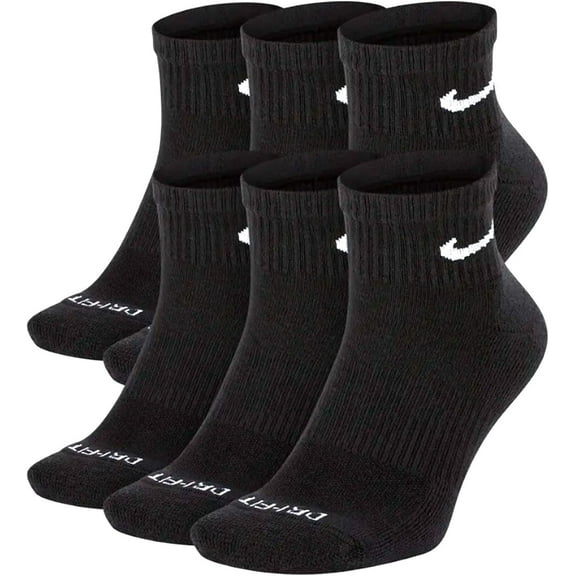 NIKE Plus Cushion Socks (6-Pair) (M (Men's 6-8 / Women's 6-10), Ankle(Quarter) Black)
