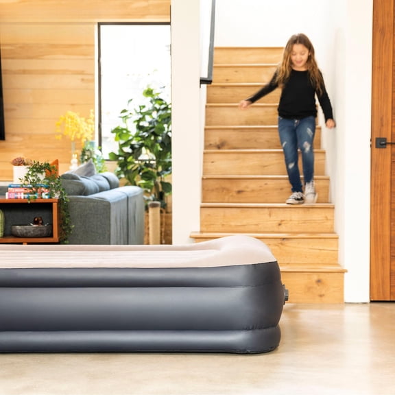 Plus Deluxe Pillow Twin Air Mattress, Fiber-Tech Elevated 16.5in Inflatable Bed, Internal Electric Pump Included, 300LB Weight Capacity Comfort Portable Guest Mattress