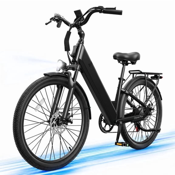 Plus Electric Bike for Adults, 26" Urban EBike with 500W Motor, Up to 25MPH, 48V 15Ah Battery, Electric Bicycle with 7-Speed, Black