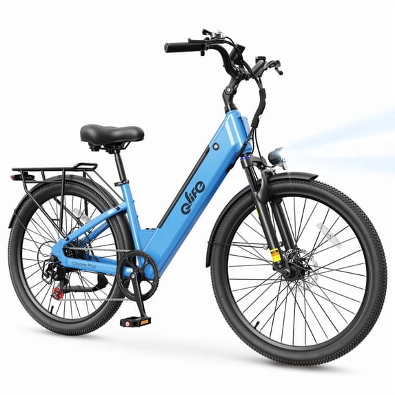 Cityone Plus Step-Thru Electric Bike for Adults, 26" Urban EBike with 500W Motor, Max 28MPH, 48V 15Ah Battery 500W, Electric Bicycle with 7-Speed, Blue